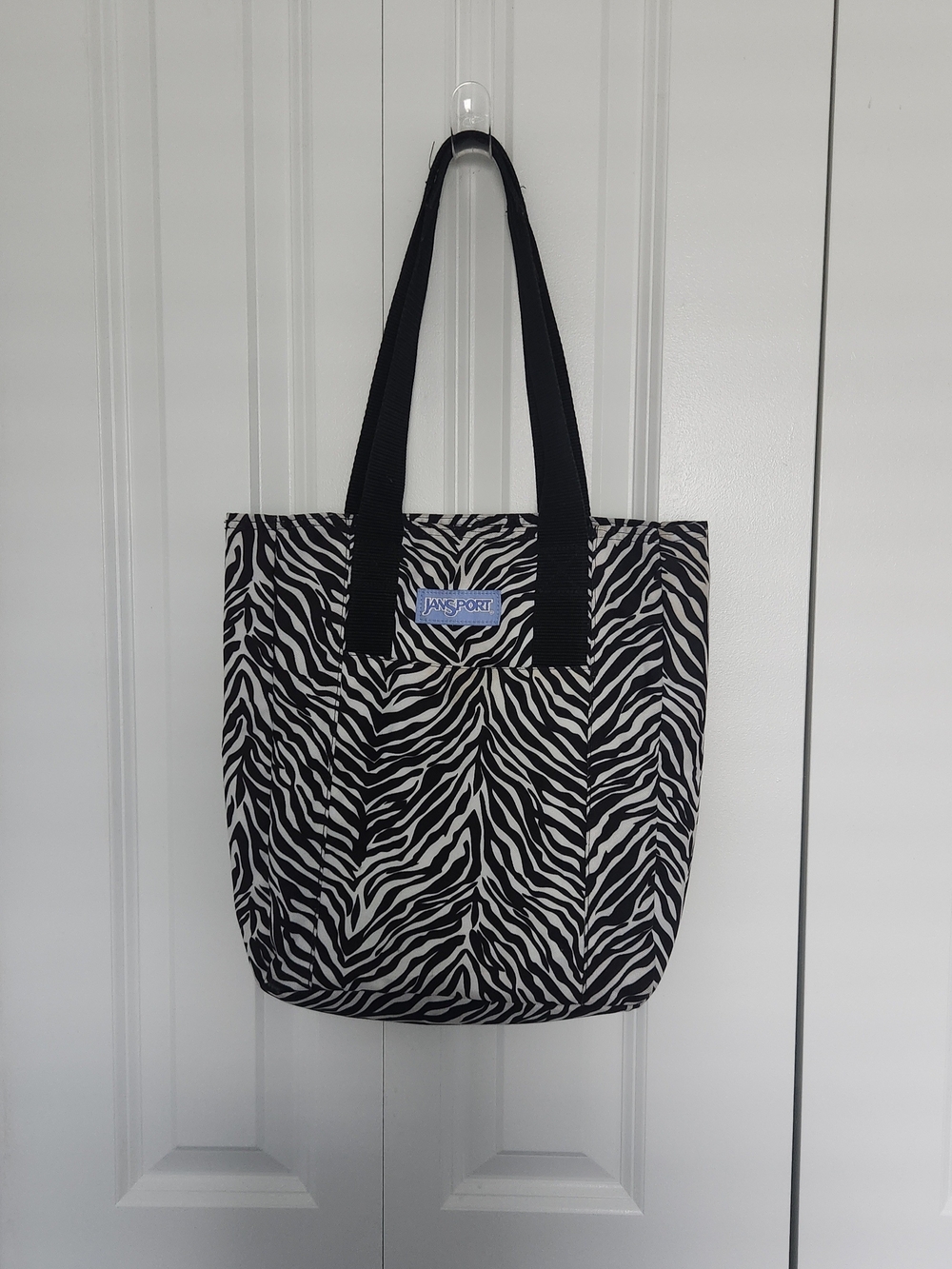 Jansport Black and White Zebra Tote with Black Straps